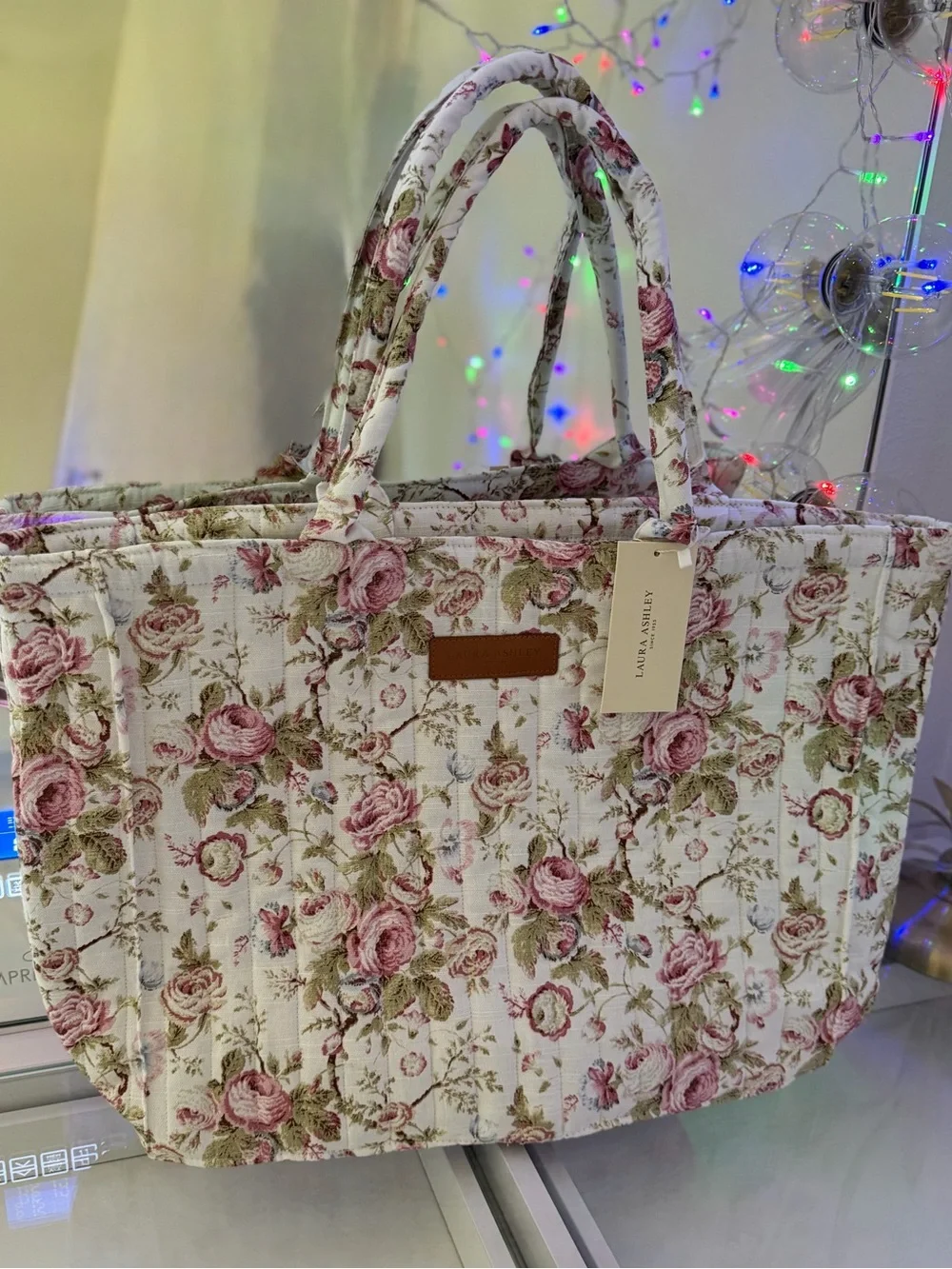 Laura Ashley Uffington Roses Vintage-inspired Rose Floral Quilted Tote Bag